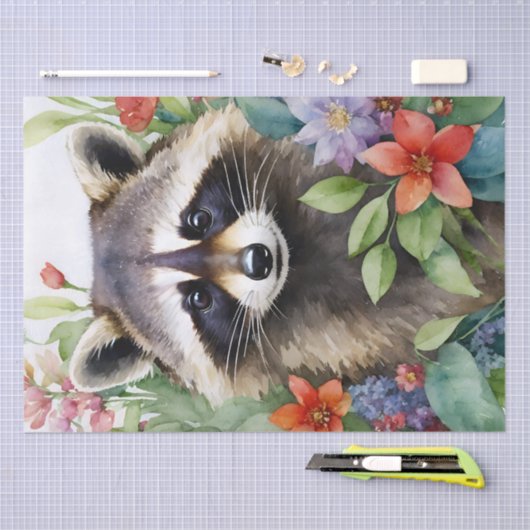 Racoon Bloemen Waterverf Kunstwerk Tissuepapier (Craft)