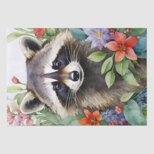 Racoon Bloemen Waterverf Kunstwerk Tissuepapier (Voorkant)