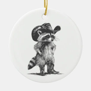 Racoon Cowboy Funny Racoon Graphic Meme Mannen Vro Keramisch Ornament