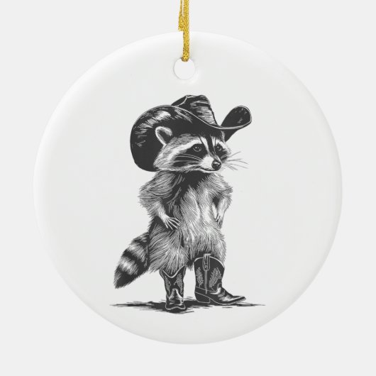 Racoon Cowboy Funny Racoon Graphic Meme Mannen Vro Keramisch Ornament (Achterkant)