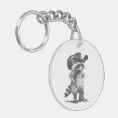 Racoon Cowboy Funny Racoon Graphic Meme Mannen Vro Sleutelhanger (Voorkant Links)