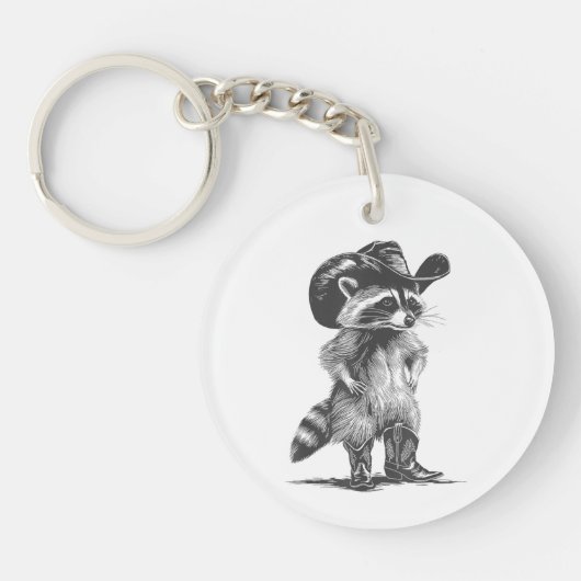 Racoon Cowboy Funny Racoon Graphic Meme Mannen Vro Sleutelhanger (Voorkant)