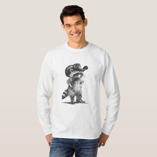 Racoon Cowboy Funny Racoon Graphic Meme Mannen Vro T-shirt (Voorkant volledig)