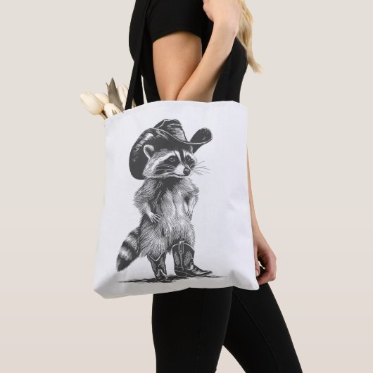 Racoon Cowboy Funny Racoon Graphic Meme Mannen Vro Tote Bag (Dichtbij)