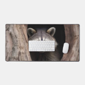 Racoon in boomgrot bureaumat (Keyboard & Muis)
