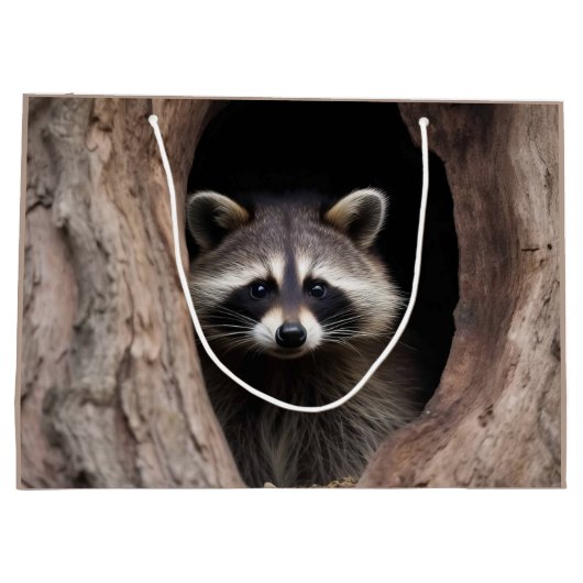 Racoon in boomgrot groot cadeauzakje (Achterkant)