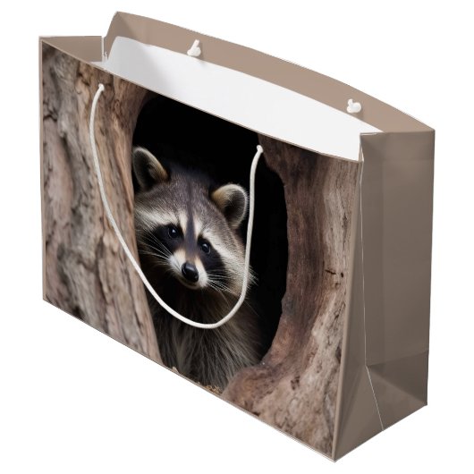 Racoon in boomgrot groot cadeauzakje (Achterkant Gekanteld)
