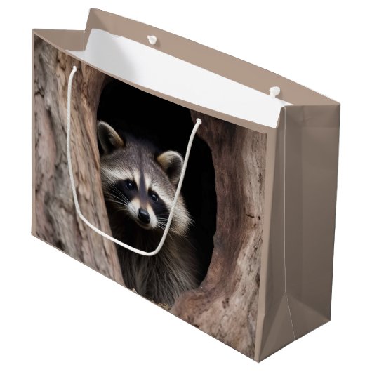 Racoon in boomgrot groot cadeauzakje (Voorkant Gekanteld)