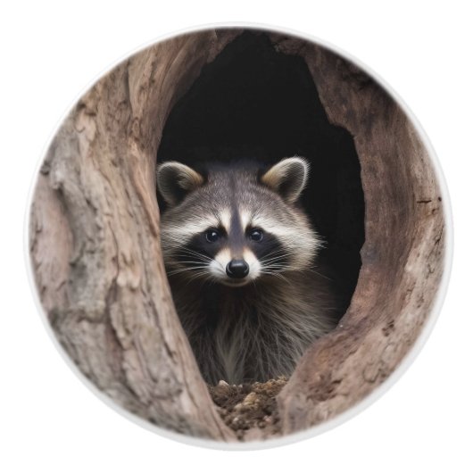 Racoon in boomgrot keramische knop (Voorkant)