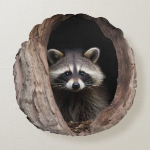 Racoon in boomgrot rond kussen