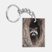 Racoon in boomgrot sleutelhanger (Voorkant Links)