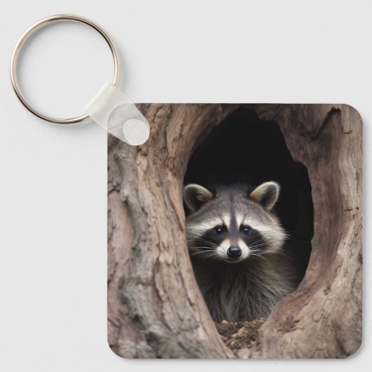 Racoon in boomgrot sleutelhanger (Voorkant)