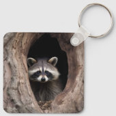 Racoon in boomgrot sleutelhanger (Achterkant)