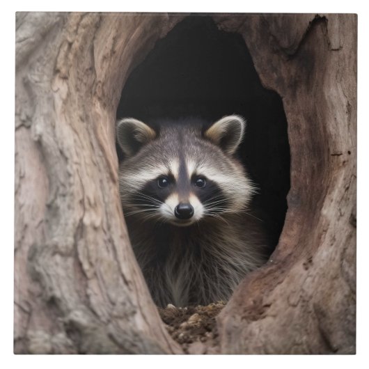 Racoon in boomgrot tegeltje (Voorkant)