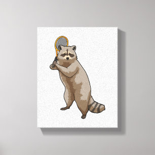 Racoon in Tennis met Tennis racket Canvas Afdruk
