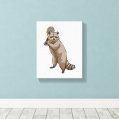 Racoon in Tennis met Tennis racket Canvas Afdruk (Insitu (Houten vloer))