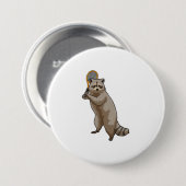 Racoon in Tennis met Tennis racket Ronde Button 7,6 Cm (Voorkant /achterkant)