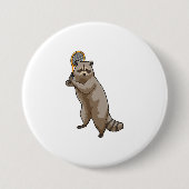 Racoon in Tennis met Tennis racket Ronde Button 7,6 Cm (Voorkant)