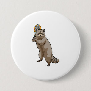 Racoon in Tennis met Tennis racket Ronde Button 7,6 Cm