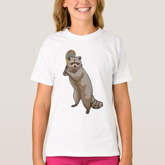 Racoon in Tennis met Tennis racket T-shirt (Voorkant)
