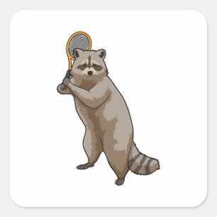 Racoon in Tennis met Tennis racket Vierkante Sticker