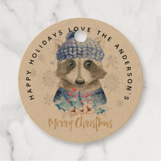 Racoon-kerstcadeautjes met blauwe Waterverf Bedankjes Labels
