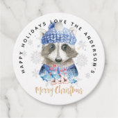 Racoon-kerstcadeautjes met blauwe Waterverf Bedankjes Labels (Voorkant)
