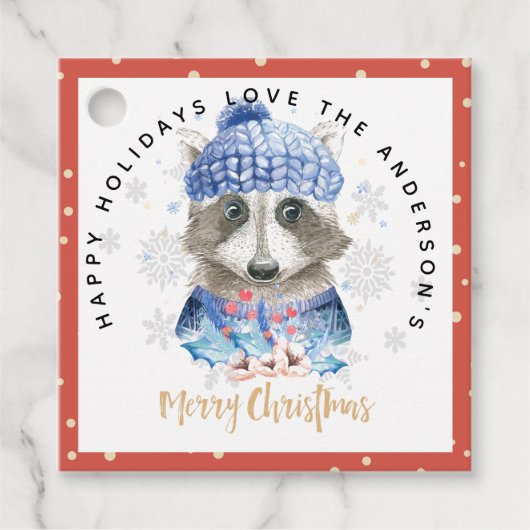 Racoon-kerstcadeautjes met blauwe Waterverf Bedankjes Labels (Voorkant)