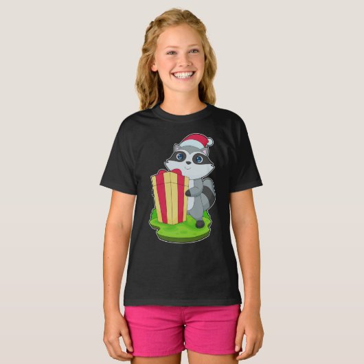 Racoon Kerstmis Kerstman hoed T-shirt (Voorkant volledig)
