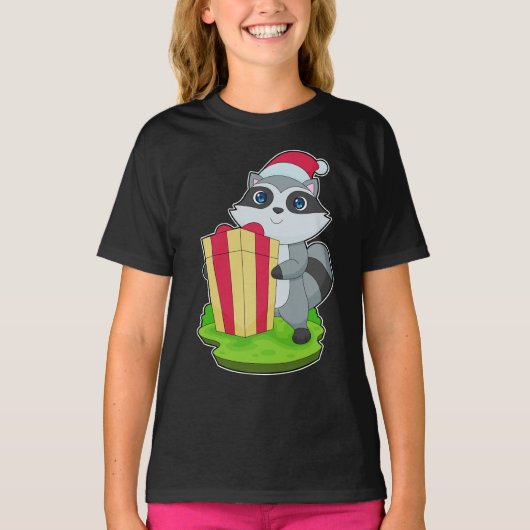 Racoon Kerstmis Kerstman hoed T-shirt (Voorkant)