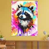 Racoon - Kleurrijke Racoon Schilderen Trash Panda Canvas Afdruk (Insitu (Woonkamer))