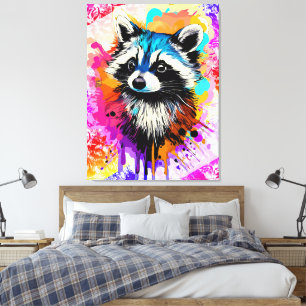 Racoon - Kleurrijke Racoon Schilderen Trash Panda Canvas Afdruk