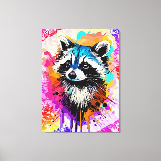 Racoon - Kleurrijke Racoon Schilderen Trash Panda Canvas Afdruk (Voorkant)
