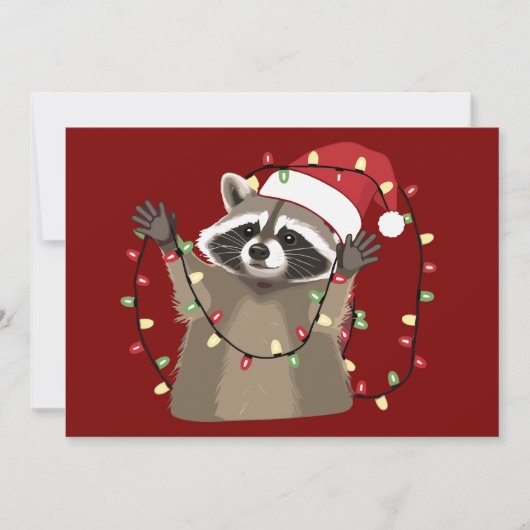 Racoon Lover Christmas Lights Animal Santa Hat Feestdagenkaart (Voorkant)