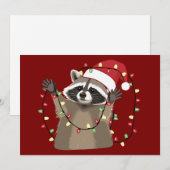 Racoon Lover Christmas Lights Animal Santa Hat Feestdagenkaart (Voorkant / Achterkant)