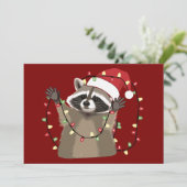 Racoon Lover Christmas Lights Animal Santa Hat Feestdagenkaart (Staand voorkant)