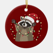 Racoon Lover Christmas Lights Animal Santa Hat  Keramisch Ornament (Voorkant)