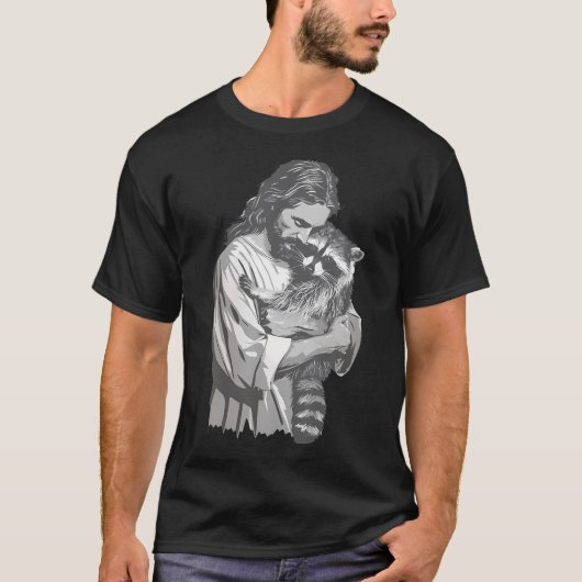 Racoon Lover Trash Panda Christelijk Jesus Holding T-shirt (Voorkant)