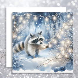 Racoon Magisch Betoverd Kerstbos Feestdagenkaart