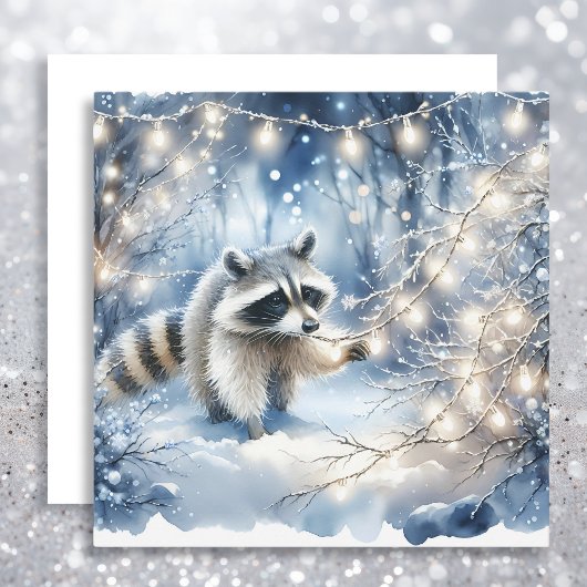 Racoon Magisch Betoverd Kerstbos Feestdagenkaart