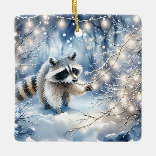 Racoon Magisch Betoverd Kerstbos Keramisch Ornament (Voorkant)