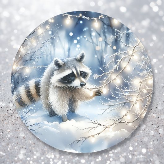 Racoon Magisch Betoverd Kerstbos Ronde Sticker