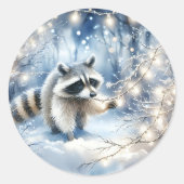 Racoon Magisch Betoverd Kerstbos Ronde Sticker (Voorkant)