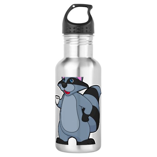 Racoon met beker koffie waterfles  (Voorkant)