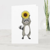 Racoon met zonnebloem kaart (Voorkant)