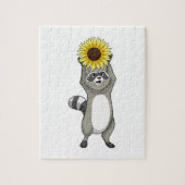 Racoon met zonnebloem legpuzzel (Verticaal)