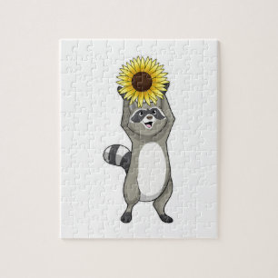 Racoon met zonnebloem legpuzzel