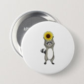 Racoon met zonnebloem ronde button 7,6 cm (Voorkant /achterkant)