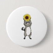 Racoon met zonnebloem ronde button 7,6 cm (Voorkant)