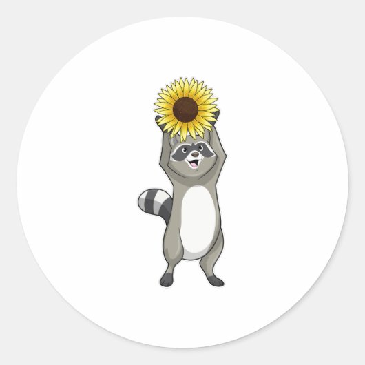 Racoon met zonnebloem ronde sticker (Voorkant)